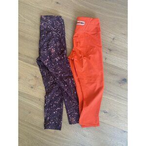 Athleta XS Capri Leggings Bundle - Orange Cropped Tights & Purple Splat Ultimate